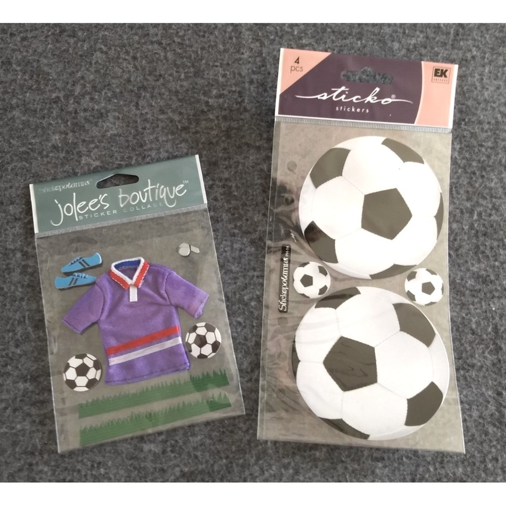 Jolee's Boutique Sticko Scrapbooking Stickers SOCCER Outfit & Balls Lot of 2 NEW